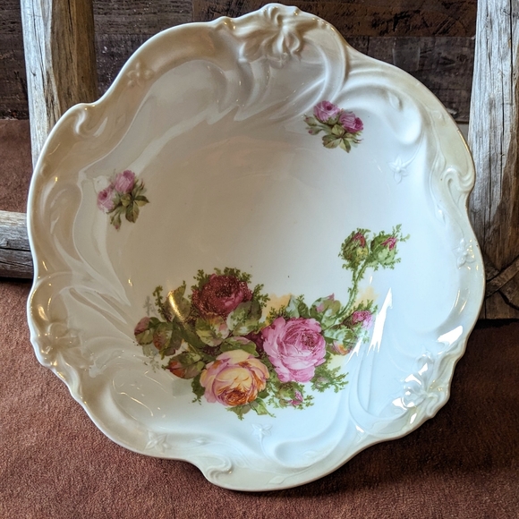 Antique JS Bavaria Germany Handpainted Porcelain Roses Bowl - Picture 1 of 13